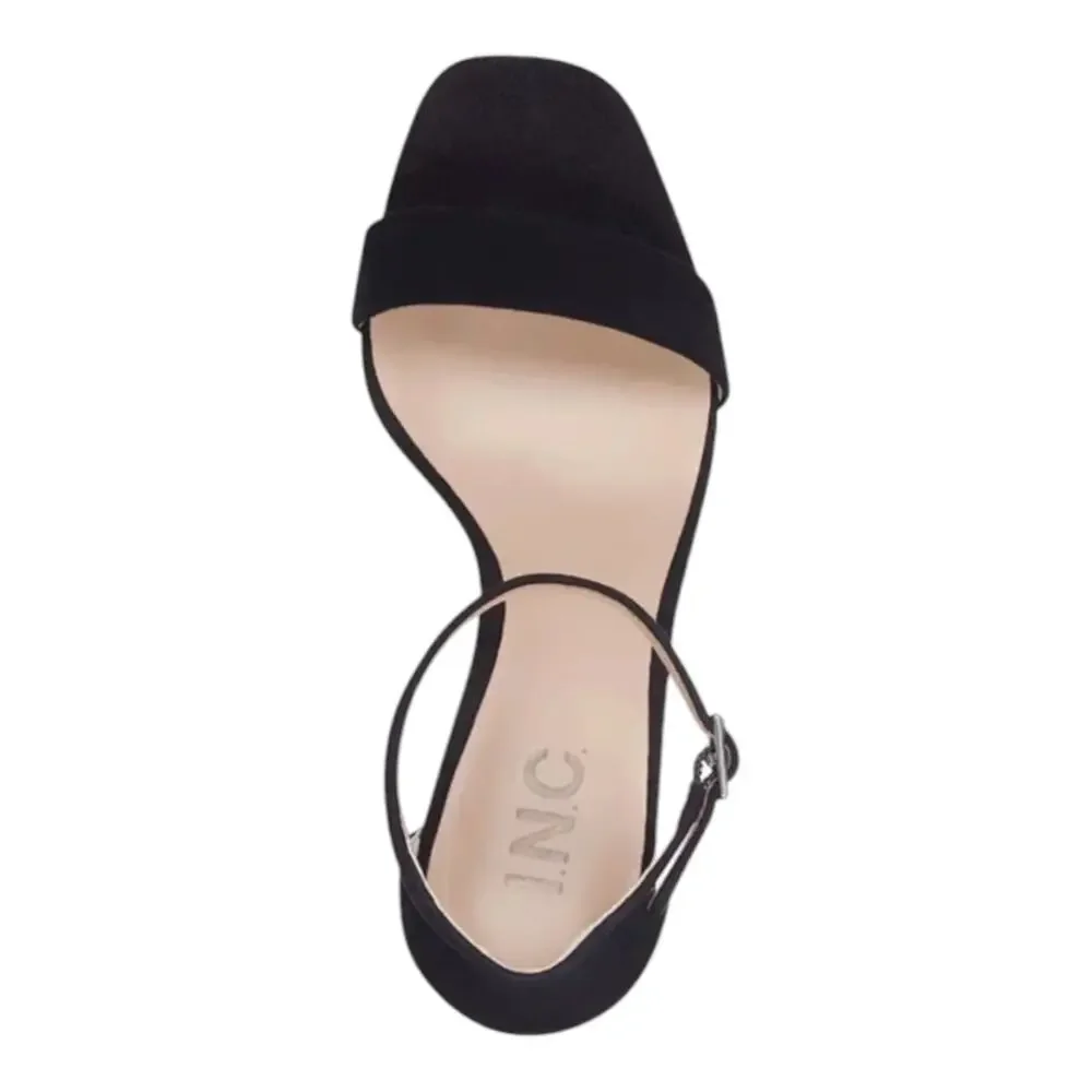 INC Women's Lexini Suede Two Piece Block Heel Sandals Black Size 6 1/2